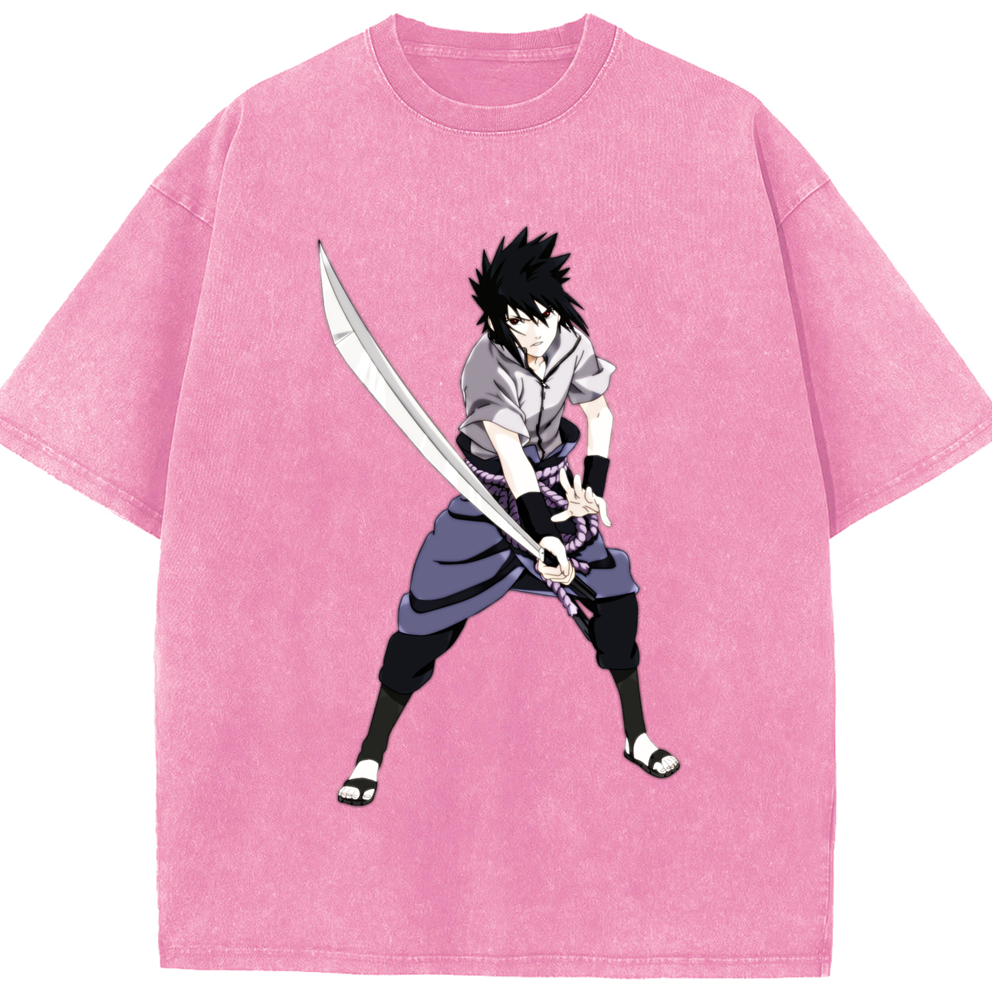 （画像用） NARUTO -ナルト- うちは サスケ Uchiha Sasuke 綿100% ヴィンテージ風 半袖Tシャツ（フロントプリント）